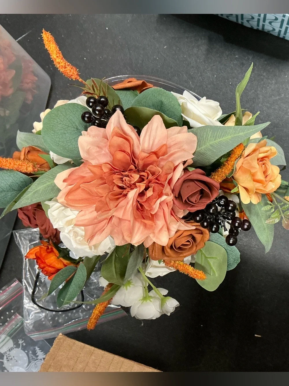 Autumn Rose Artificial Floral Bouquet - Peach & Cream